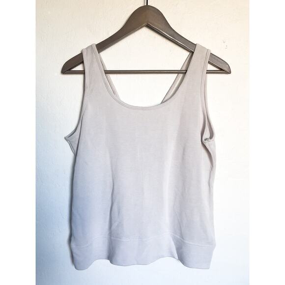 Athleta Strappy Tank Top Low Back Model Knit Fabric Medium Light Gray - Picture 1 of 6